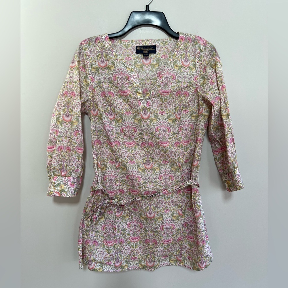 Brooks Brothers Liberty of London Floral 3/4 Sleeve Tunic Top, Pink/Yellow, XS